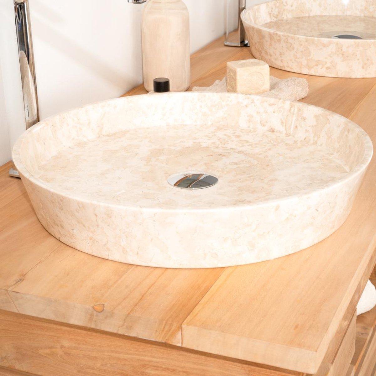 Vasque à poser en marbre ronde 45 cm MALO crème, WANDA COLLECTION
