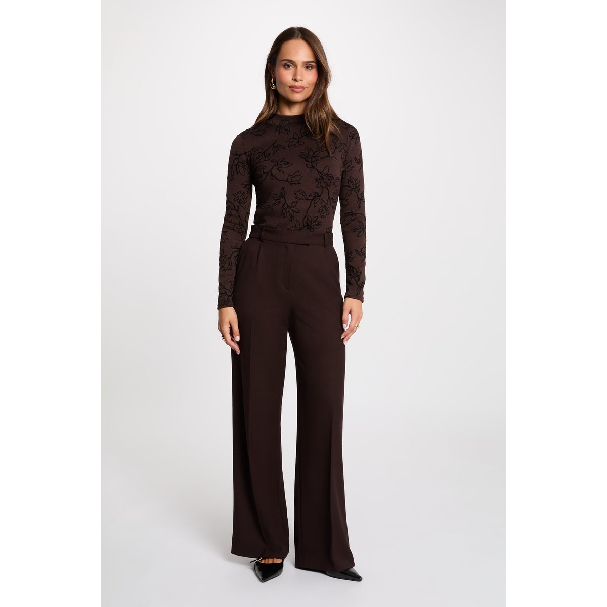 Tee-shirt marron manches longues marron foncé, MORGAN