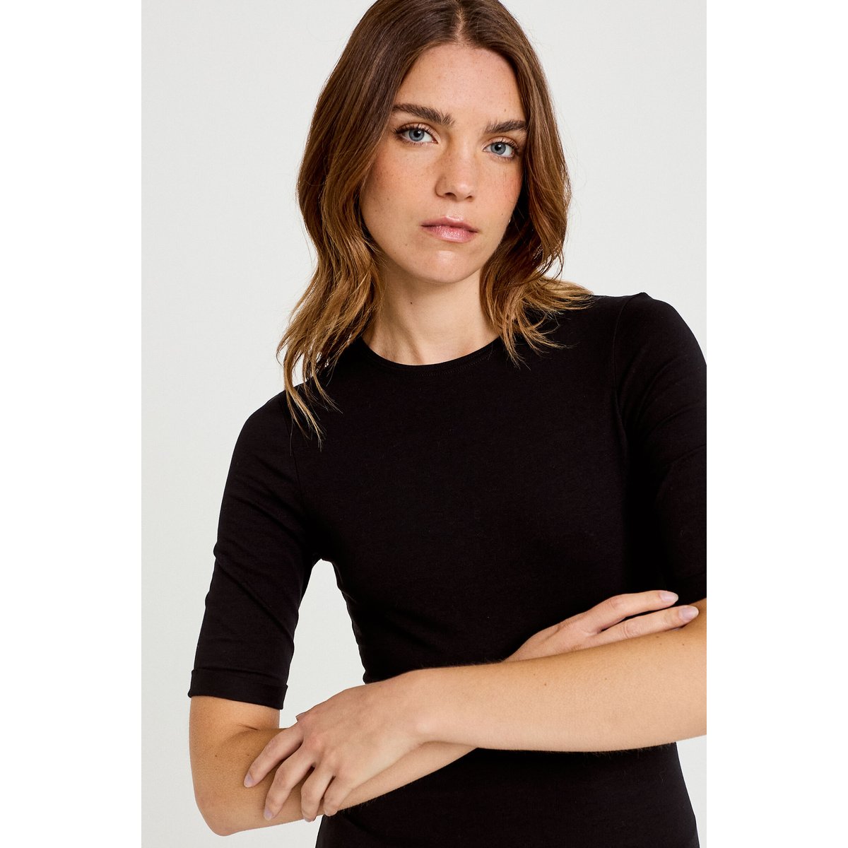 T-shirt ajusté col rond manches courtes noir, CACHE CACHE