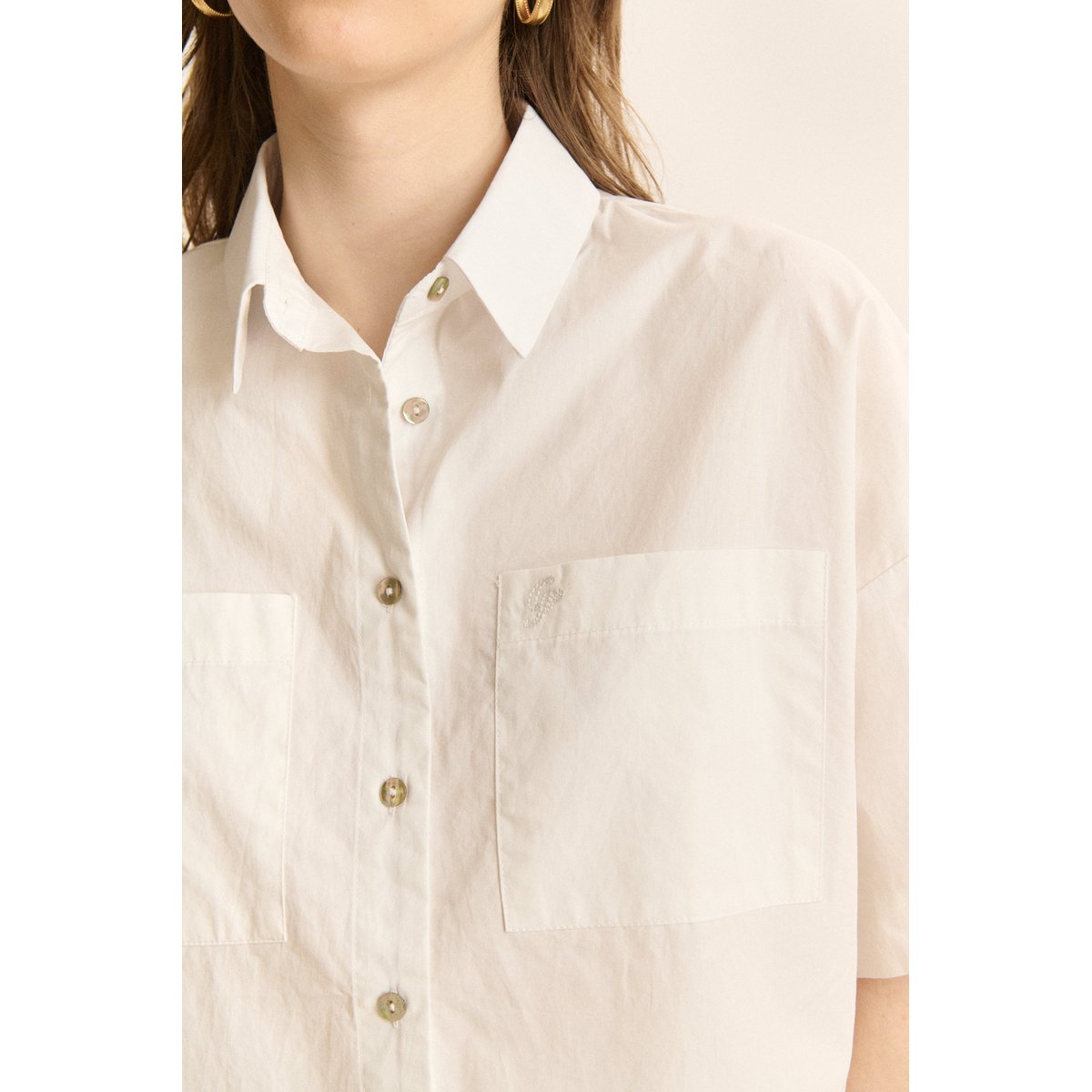 Chemise à manches courtes en popeline CELINE ecru, GARANCE PARIS 