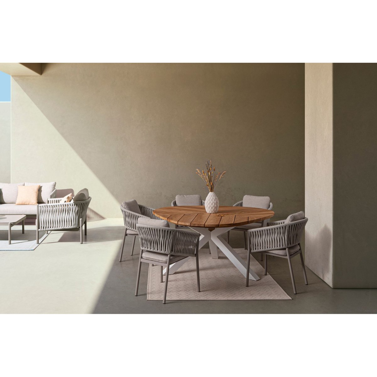 Table de jardin forme galet en teck et aluminium L160 - CAP FERRET blanc, HELLIN, DEPUIS 1862