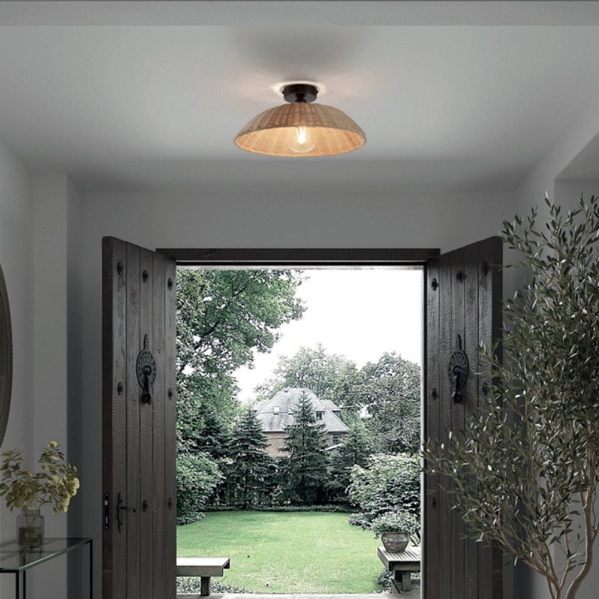 Plafonnier En Rotin Renza beige, MILLUMINE
