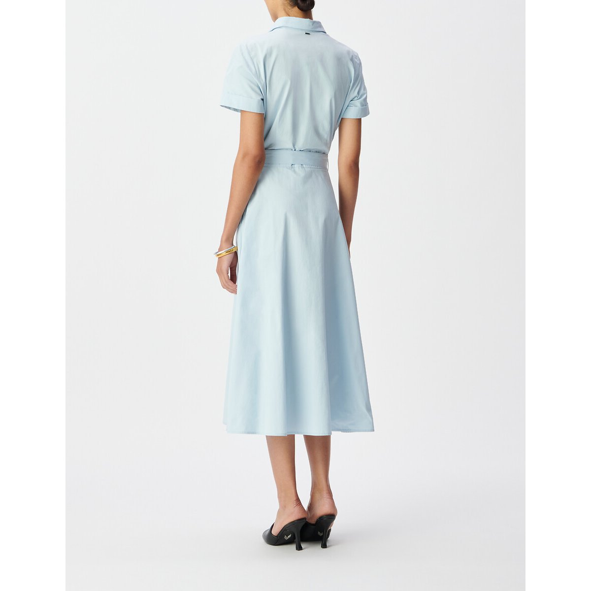 Abito camicia midi con cintura a maniche corte blu chambray, IKKS