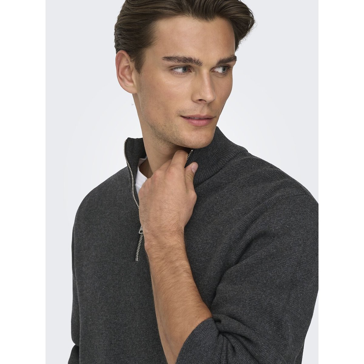 Pull col montant zippé, droit gris anthracite, ONLY & SONS