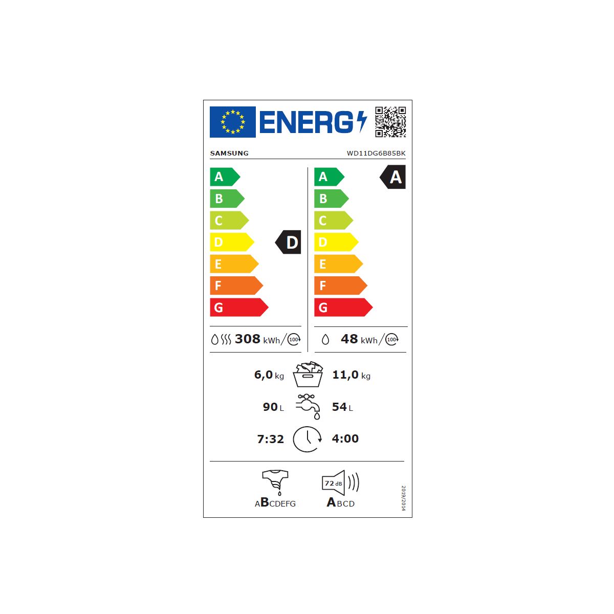 Lave linge séchant hublot WD11DG6B85BKU3 couleur unique, SAMSUNG