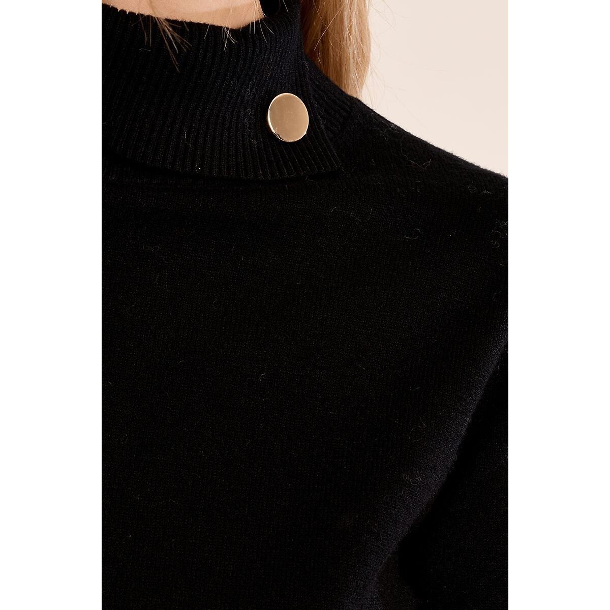 Camisola de gola subida com botões preto , MOLLY BRACKEN
