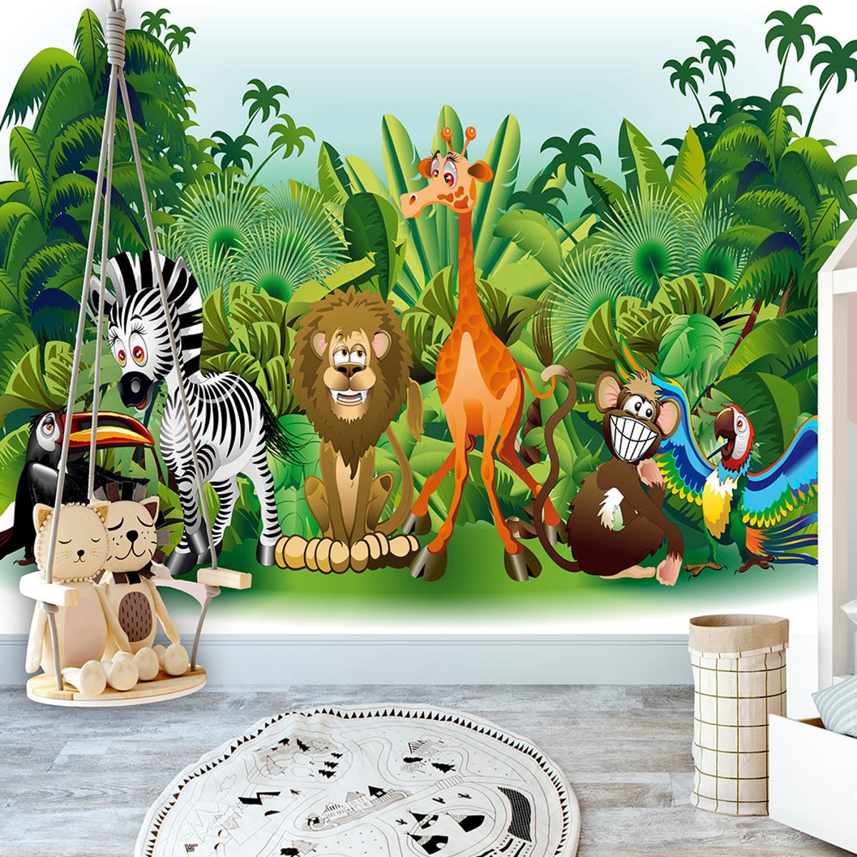 Papier peint intissé panoramique Pour enfants Jungle Animals vert, EDEN