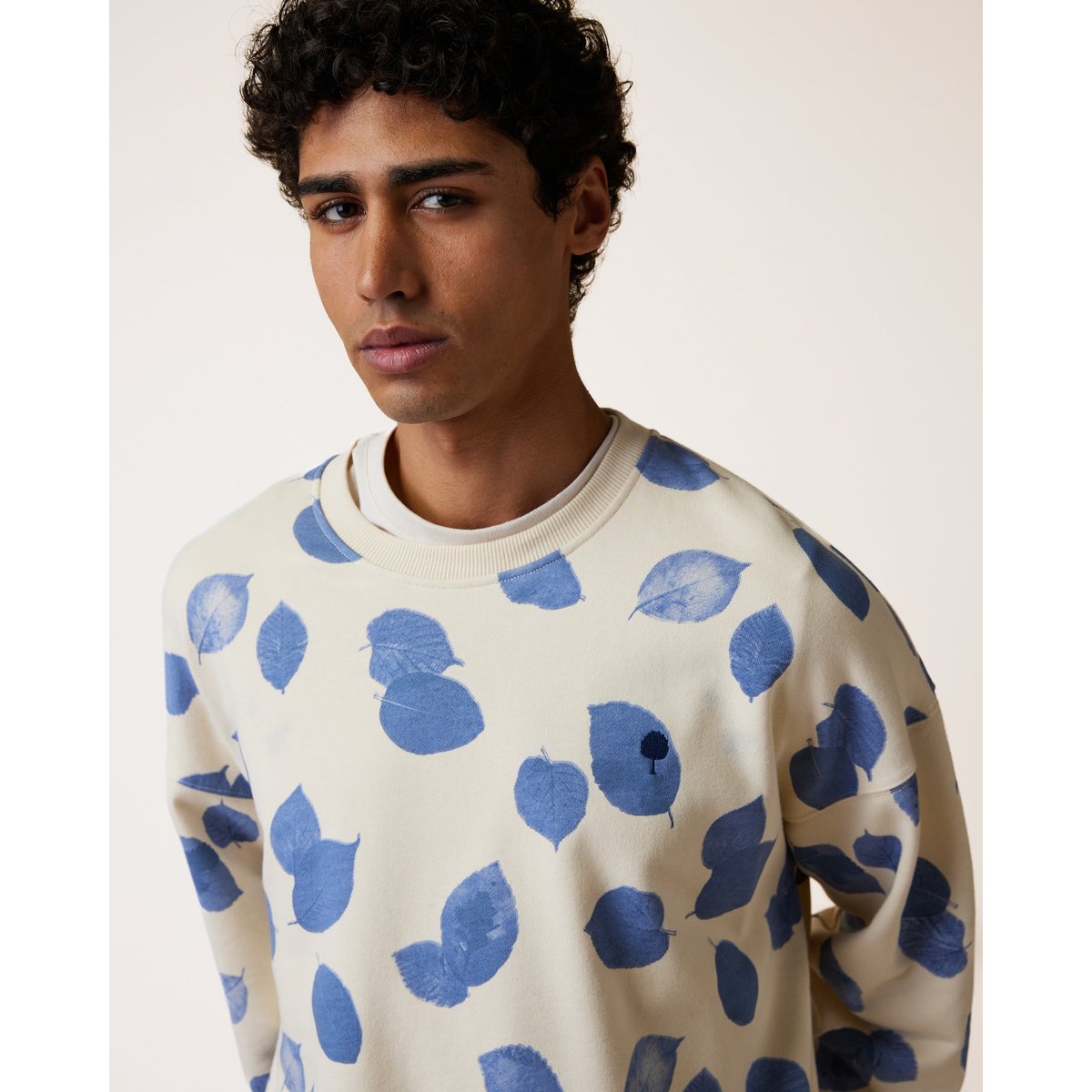 Sweat en molleton écru et bleu, FAGUO