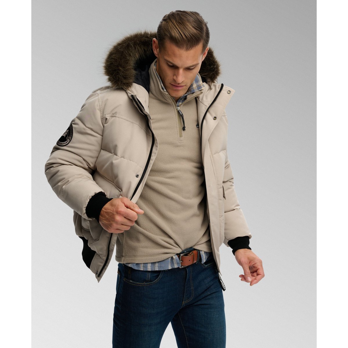 Doudoune Bomber à Capuche Everest gris château, SUPERDRY