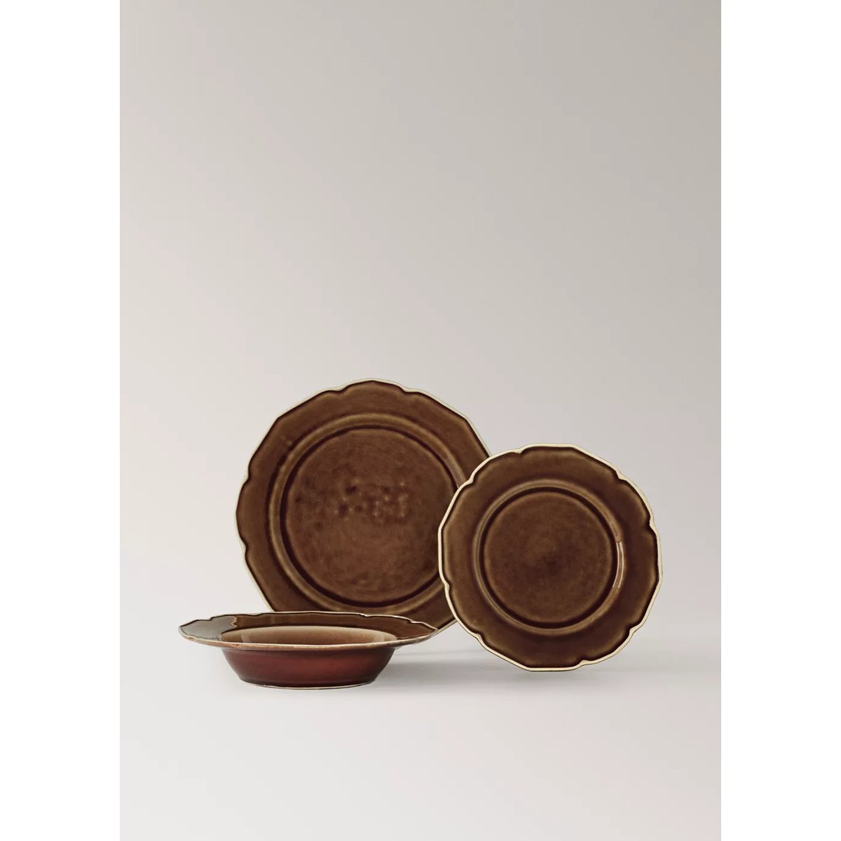 Assiette creuse grès vagues marron moyen, MANGO HOME