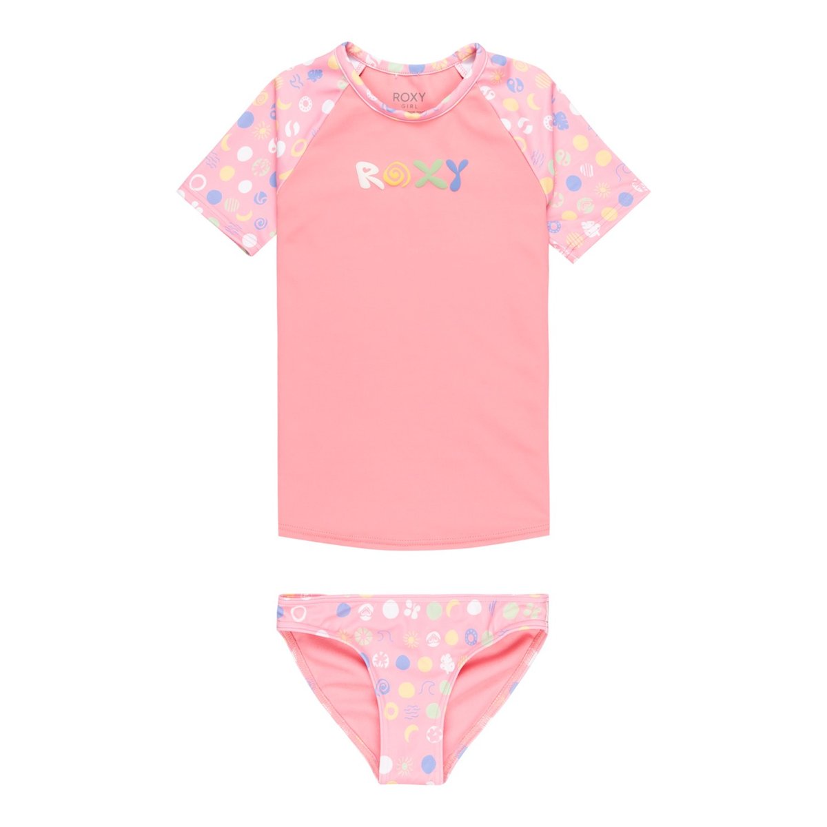 Lycra deux pièces manches courtes. rose plumeria roxy dots, ROXY