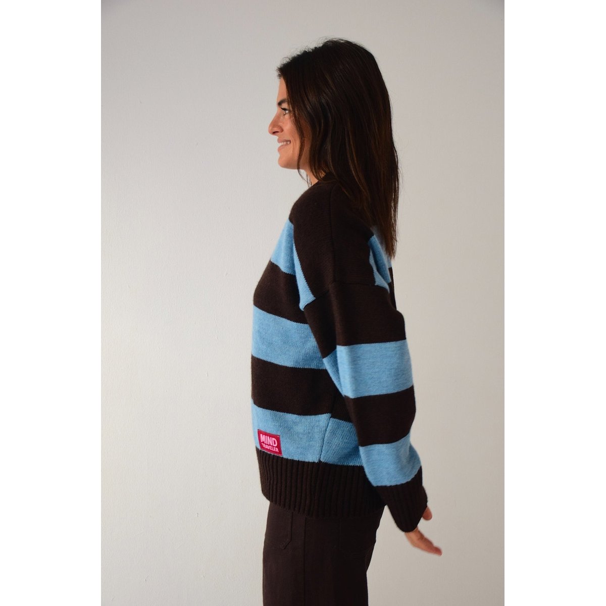 Pull rayé col rond ALEX bleu / marron, MINDTRAVELER