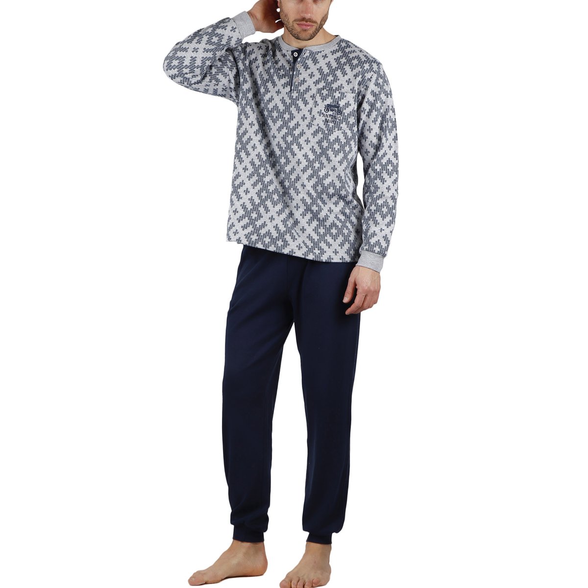 Pyjama pantalon et haut Jacquard Racing Antonio Miro gris, ADMAS