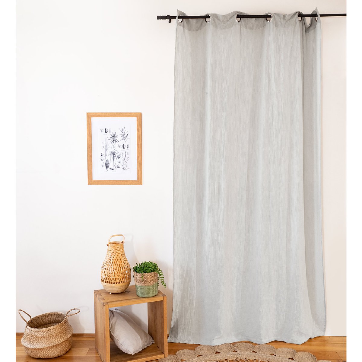 Rideau d'ameublement en gaze de coton gris clair, COTE DECO