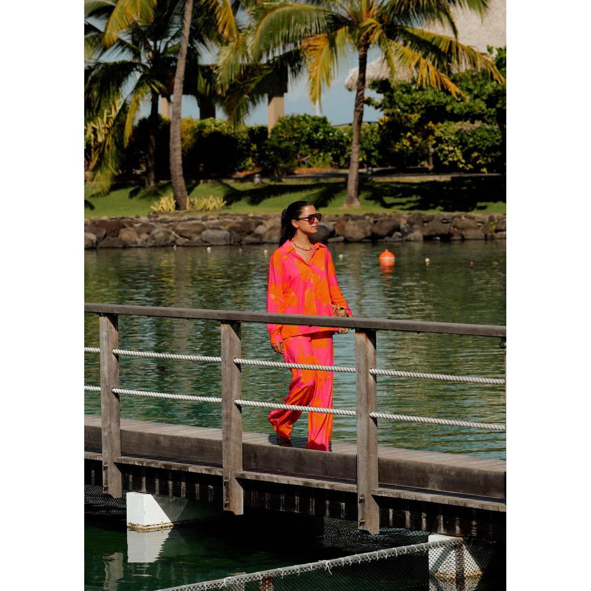 Chemise ample à imprimé fleuri rose/orange, LA FEE MARABOUTEE