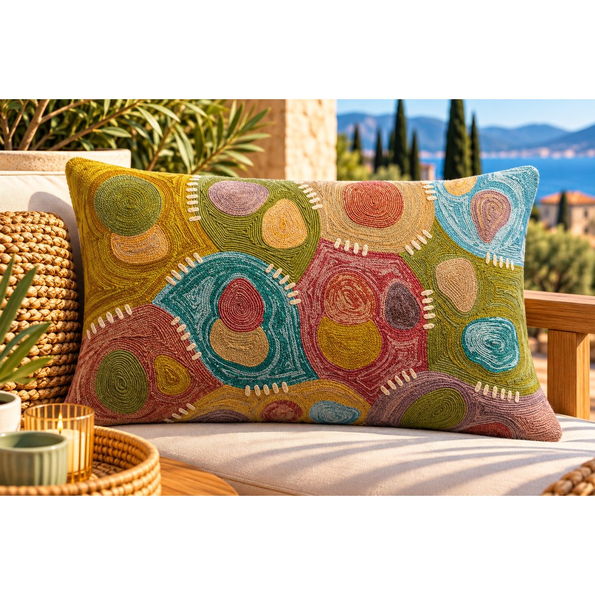 Coussin brodé Épure Solaire mineral, EDEN