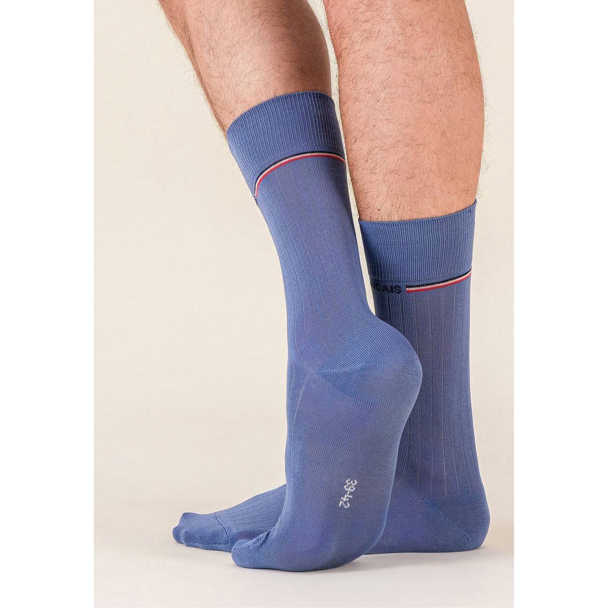 Lot de 2 chaussettes mi-hautes en fil d'Écosse Nessy marine acier, LE SLIP FRANCAIS