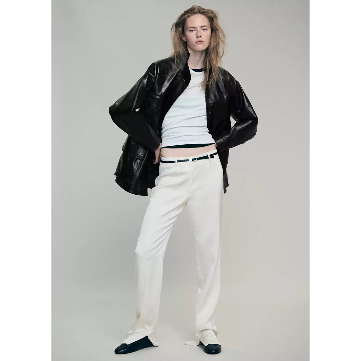 Parka cuir oversize avec poches noir, MANGO