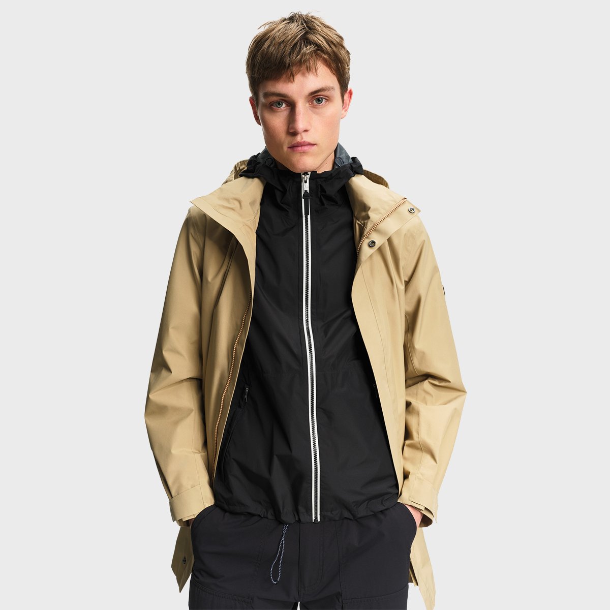 Parka longue imperméable à capuche rétractable GORE-TEX sable, AIGLE