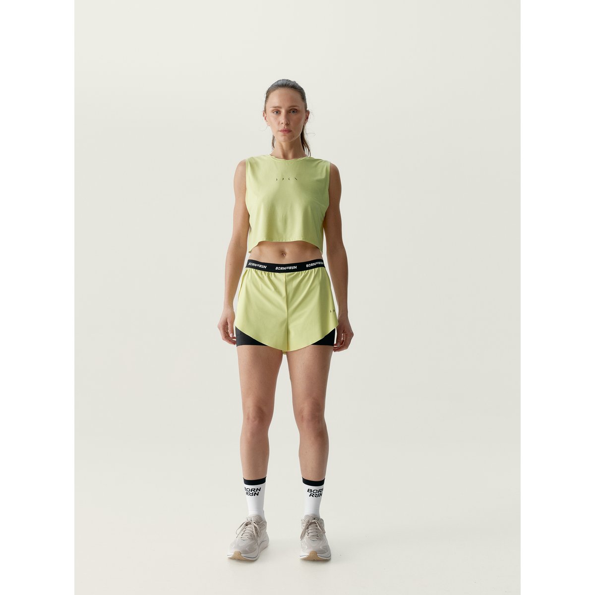 T-shirt de sport femme Nyx Sans manches détails réfléchissants jaune citron, BORN