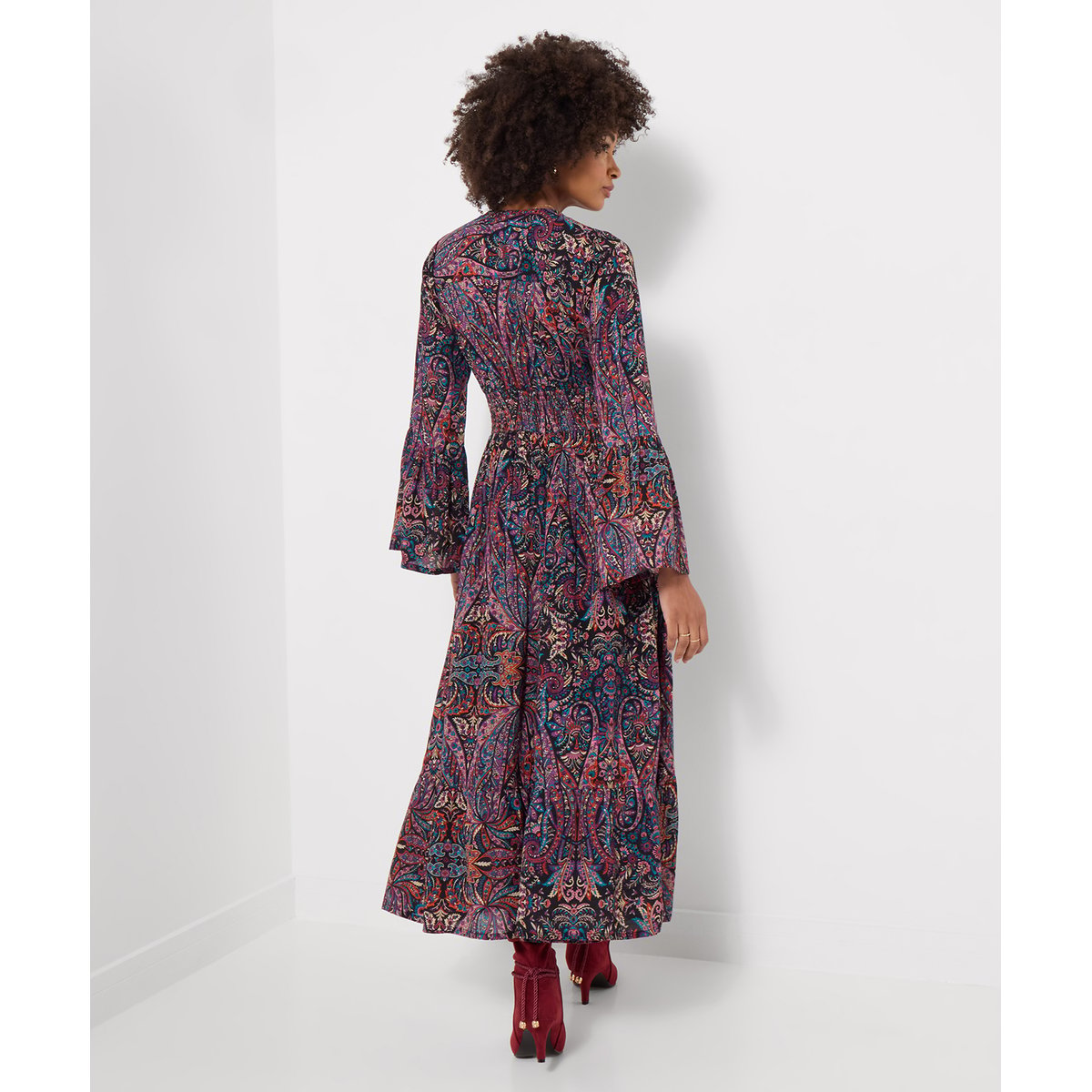 Robe Longue à Manches Longues Motif Cachemire noir, JOE BROWNS