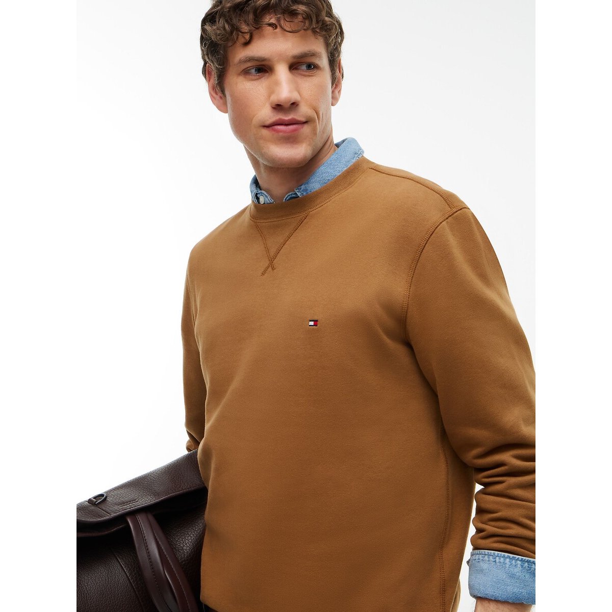 Sweat col rond essentiel camel, TOMMY HILFIGER