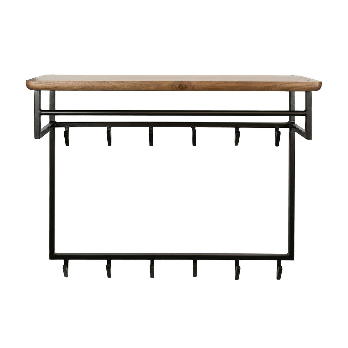 Portemanteau mural 1 étagère bois 1 tringle 12 crochets NAKO marron, PIER IMPORT