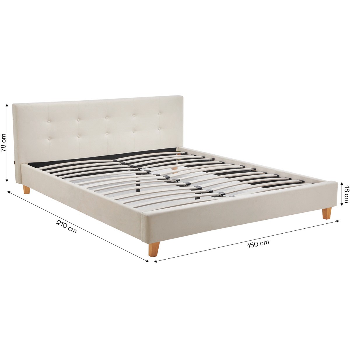 Lit avec tête de lit en velours - MILO beige, HOMIFAB