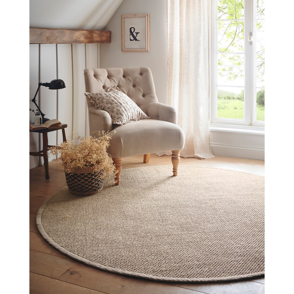 Herringbone Border Sisal Round Rug beige, SO'HOME