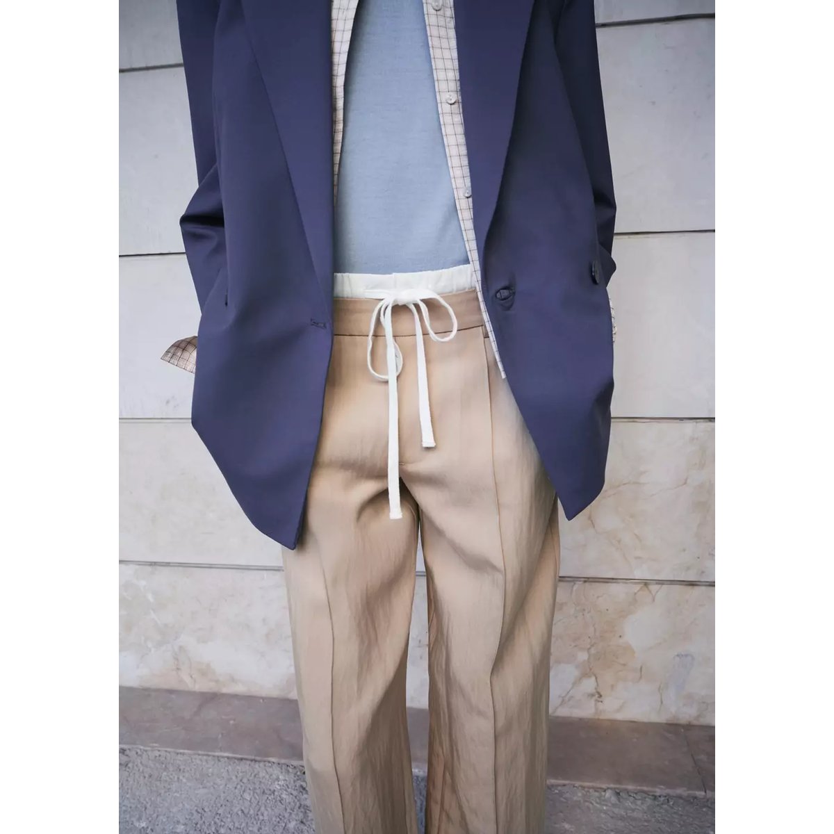 Pantalon lyocell taille combinée beige, MANGO