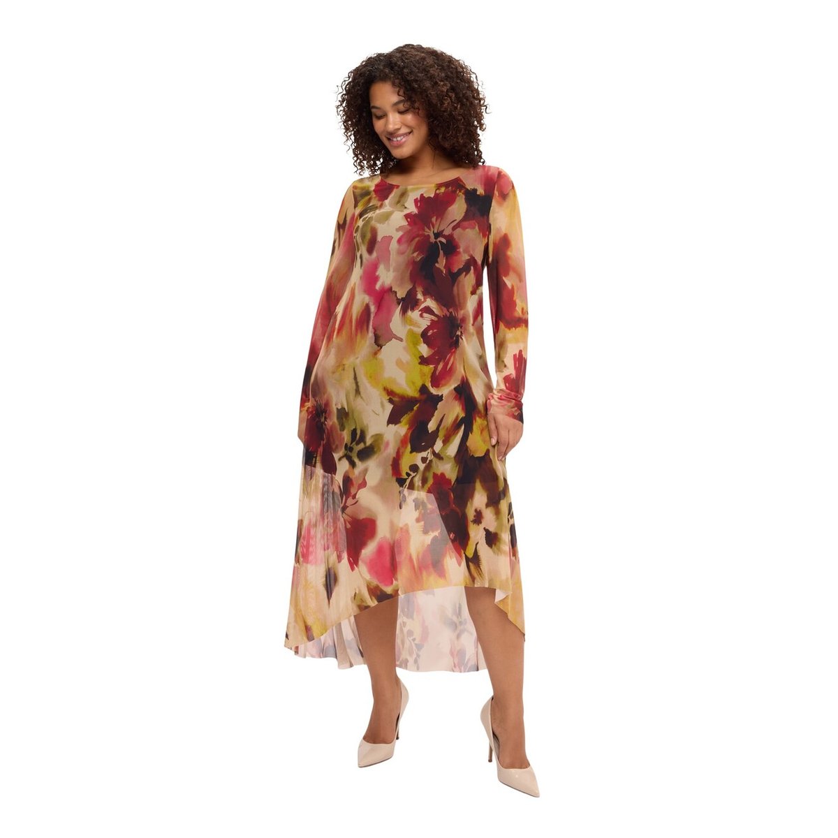 Robe évasée avec imprimé beige, FIORELLA RUBINO