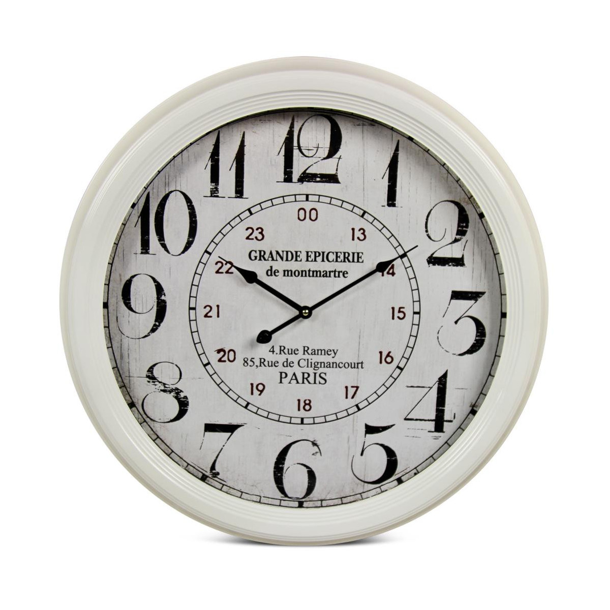 Horloge ancienne murale grande epicerie de blanc, DECORATION D’AUTREFOIS