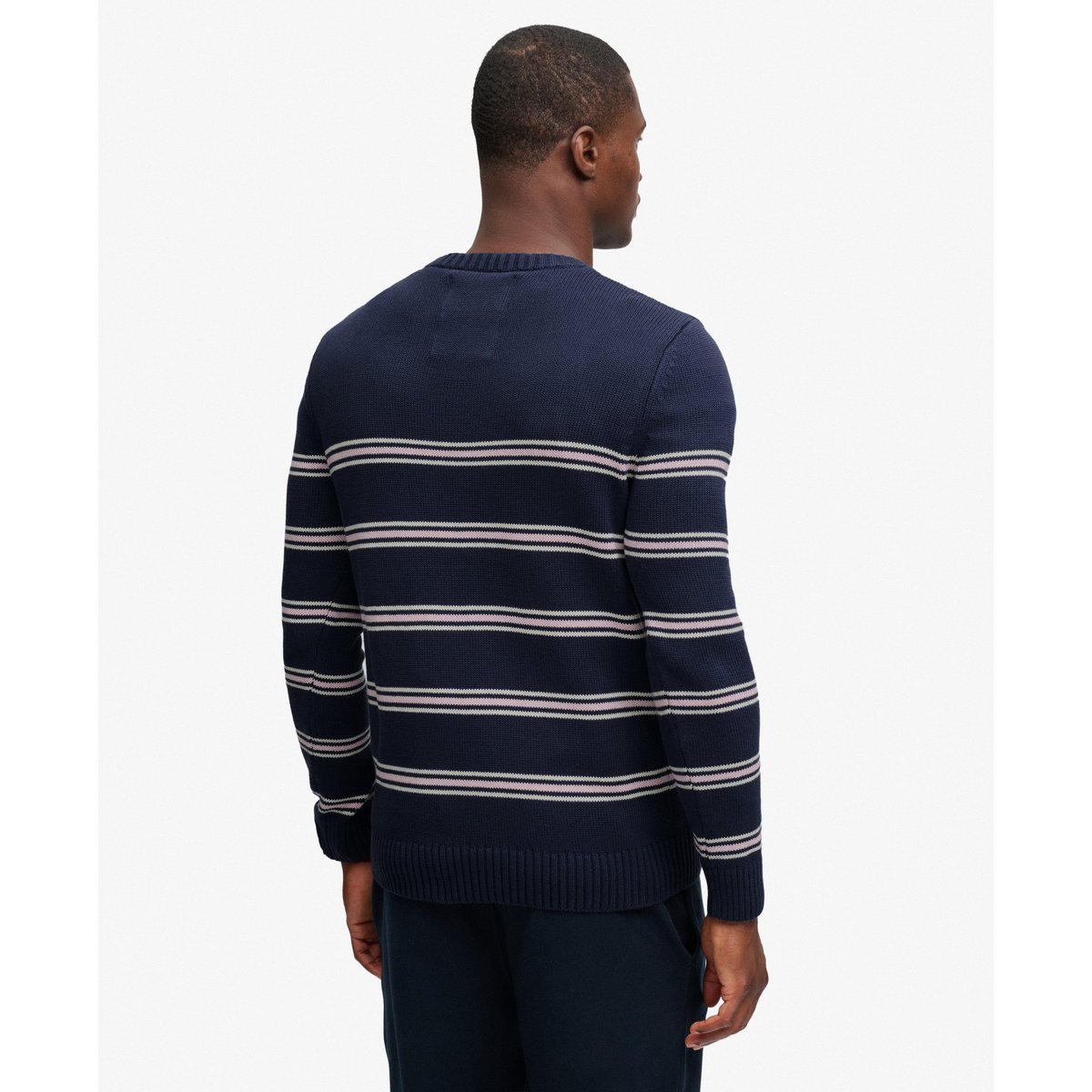 Pull Rayé en Coton Coupe Ajustée marine standard/rayure rose, SUPERDRY