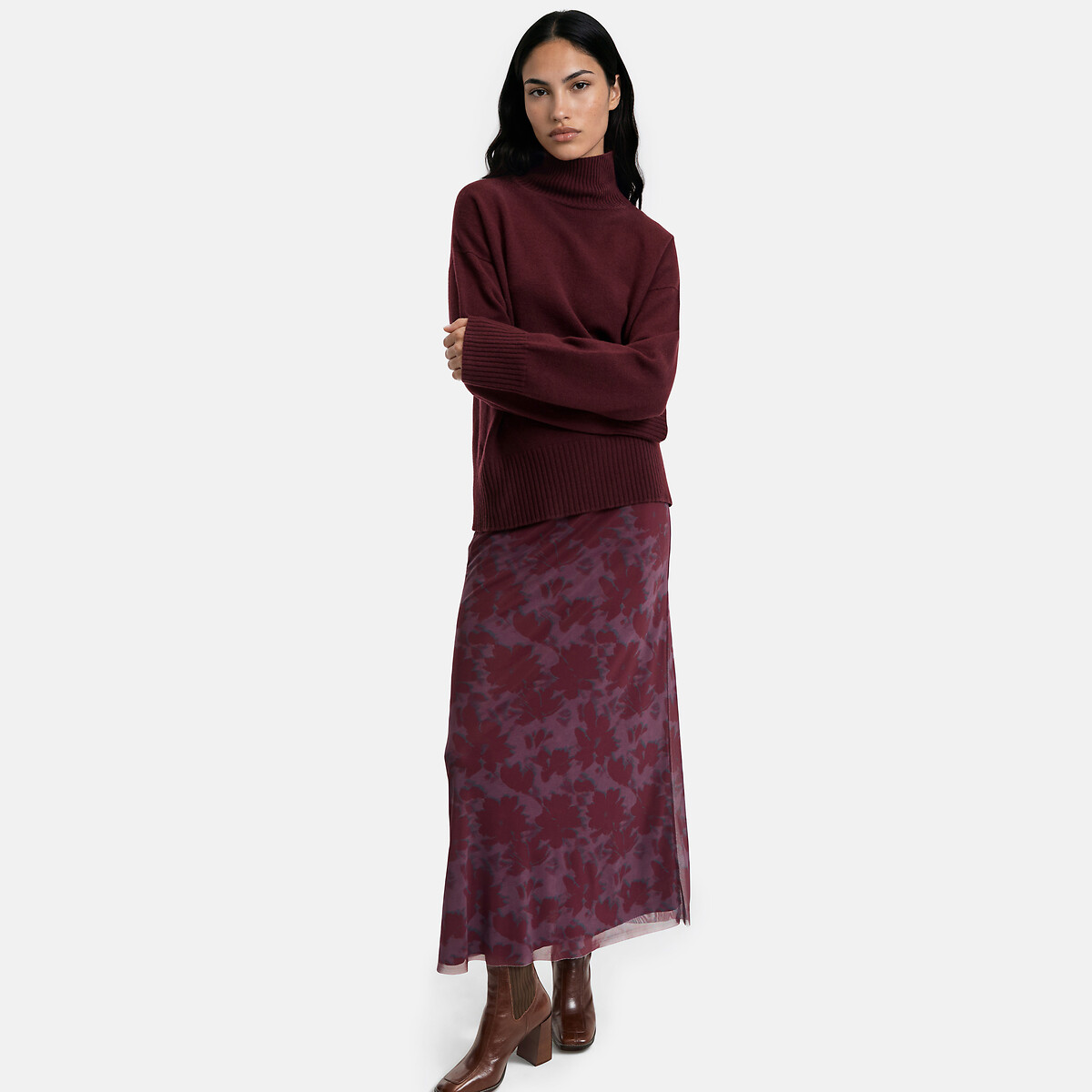Jupe longue, imprimé floral, en maille résille imprimé, LA REDOUTE COLLECTIONS