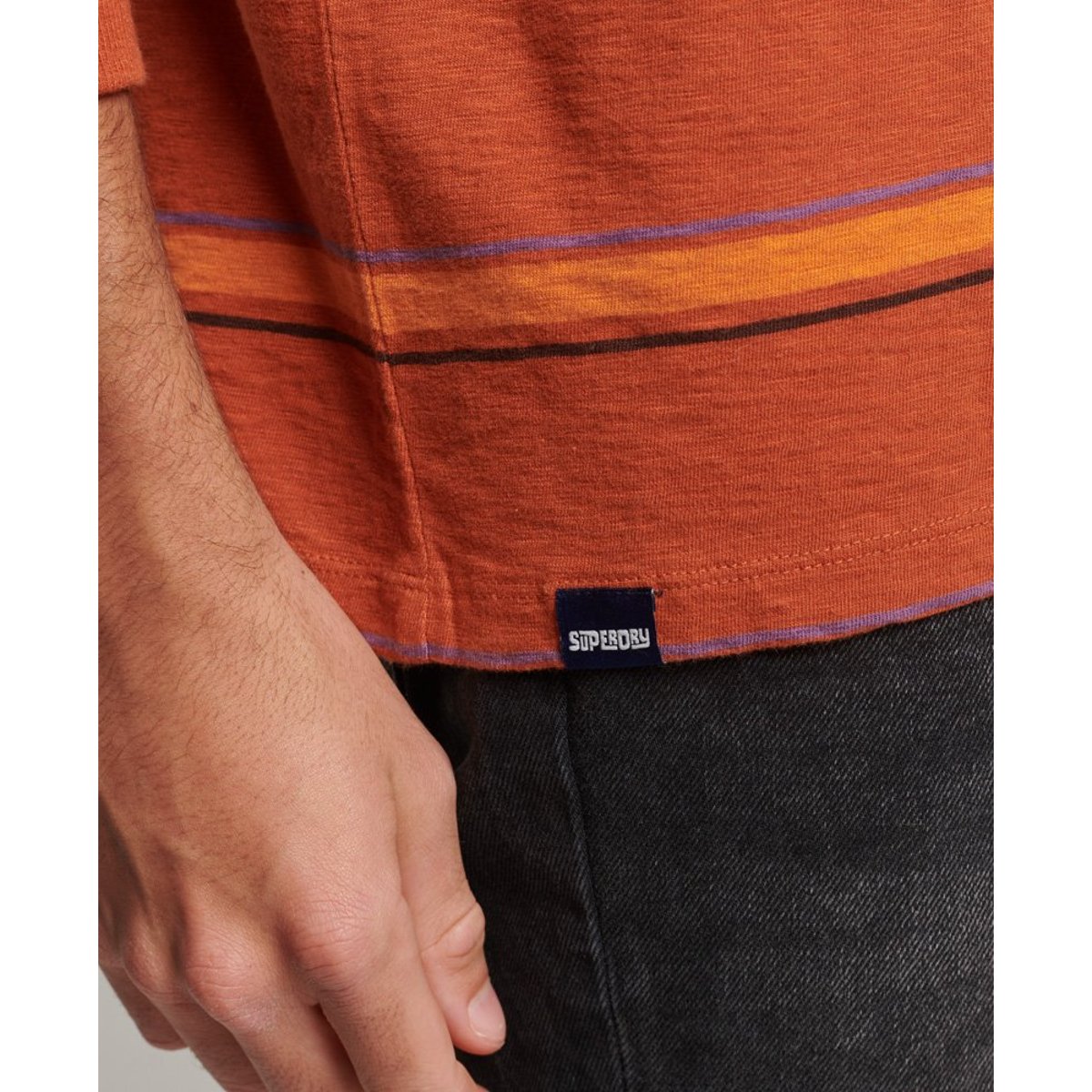 Haut à rayures texturé Vintage en coton bio rayé marron cannelle fumée, SUPERDRY