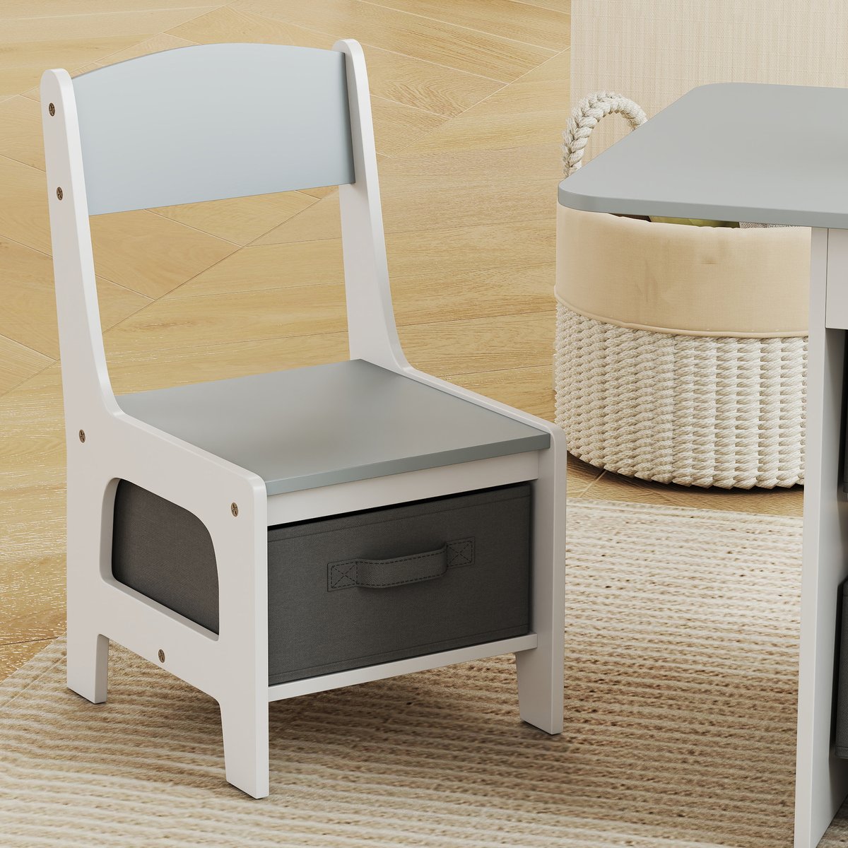 Ensemble table et chaises pour enfants MDF gris clair, gris foncé, blanc, AIYAPLAY