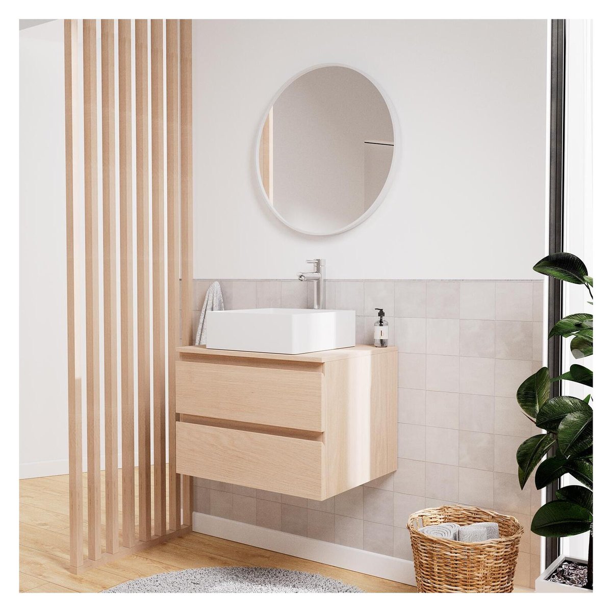 Ensemble Meuble simple vasque 60cm + Vasque + Robinet SORRENTO chêne, MOB IN