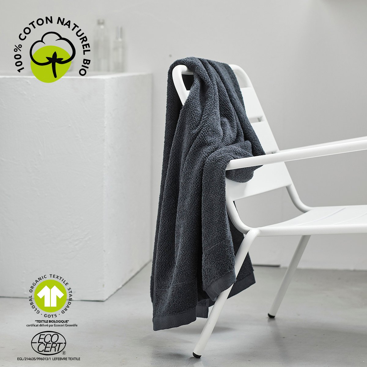 Maxi drap de bain uni BIO ORGANIC gris anthracite, TODAY