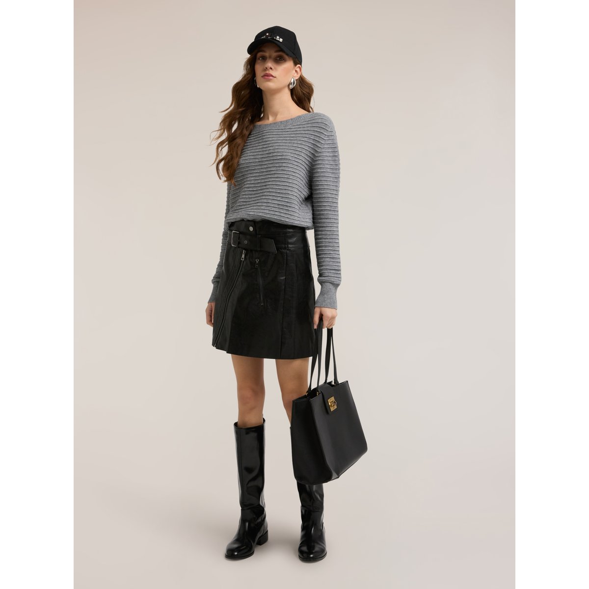Maille côtelée en mélange viscose gris, MOTIVI