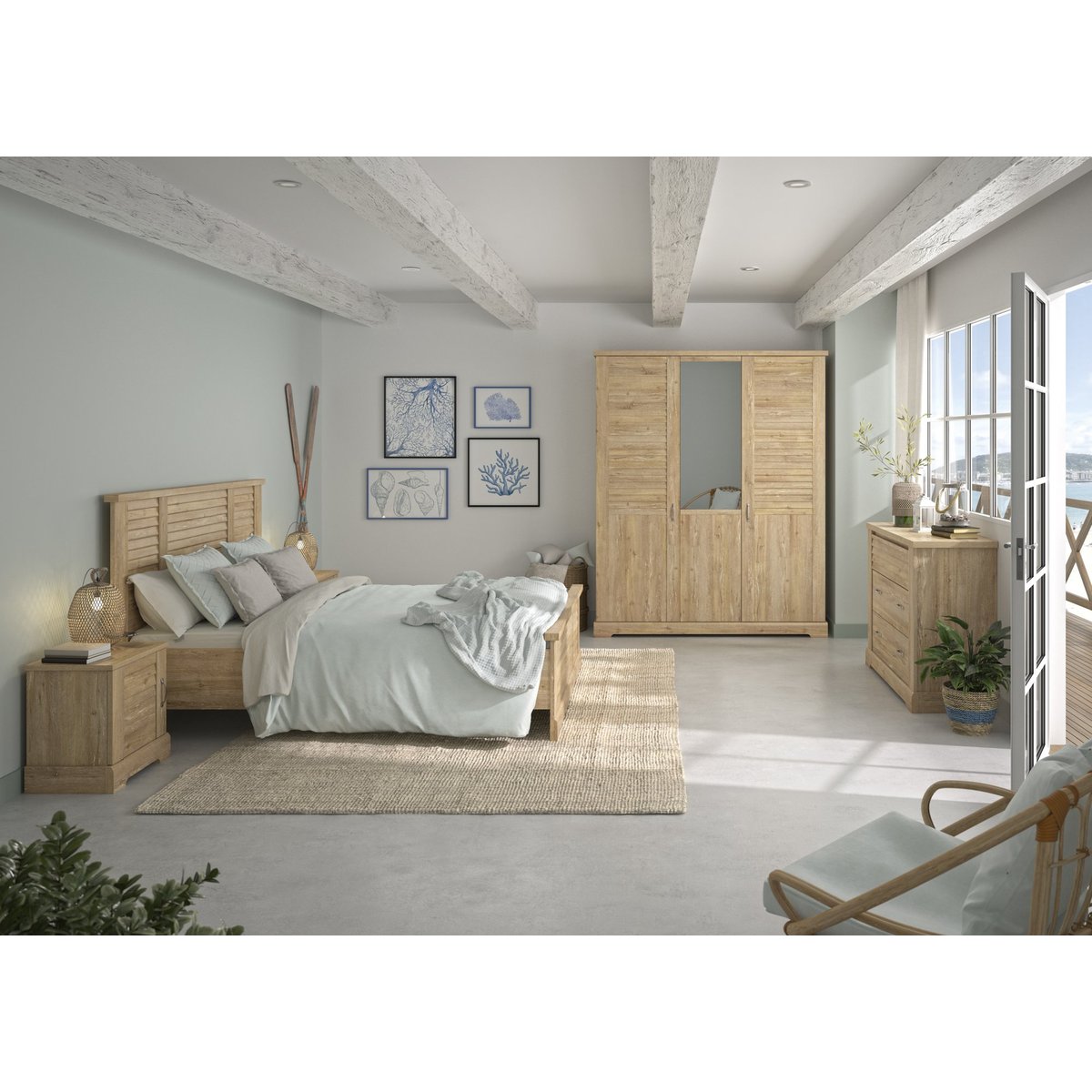 Armoire 3 portes avec miroir THELMA marron, GAMI