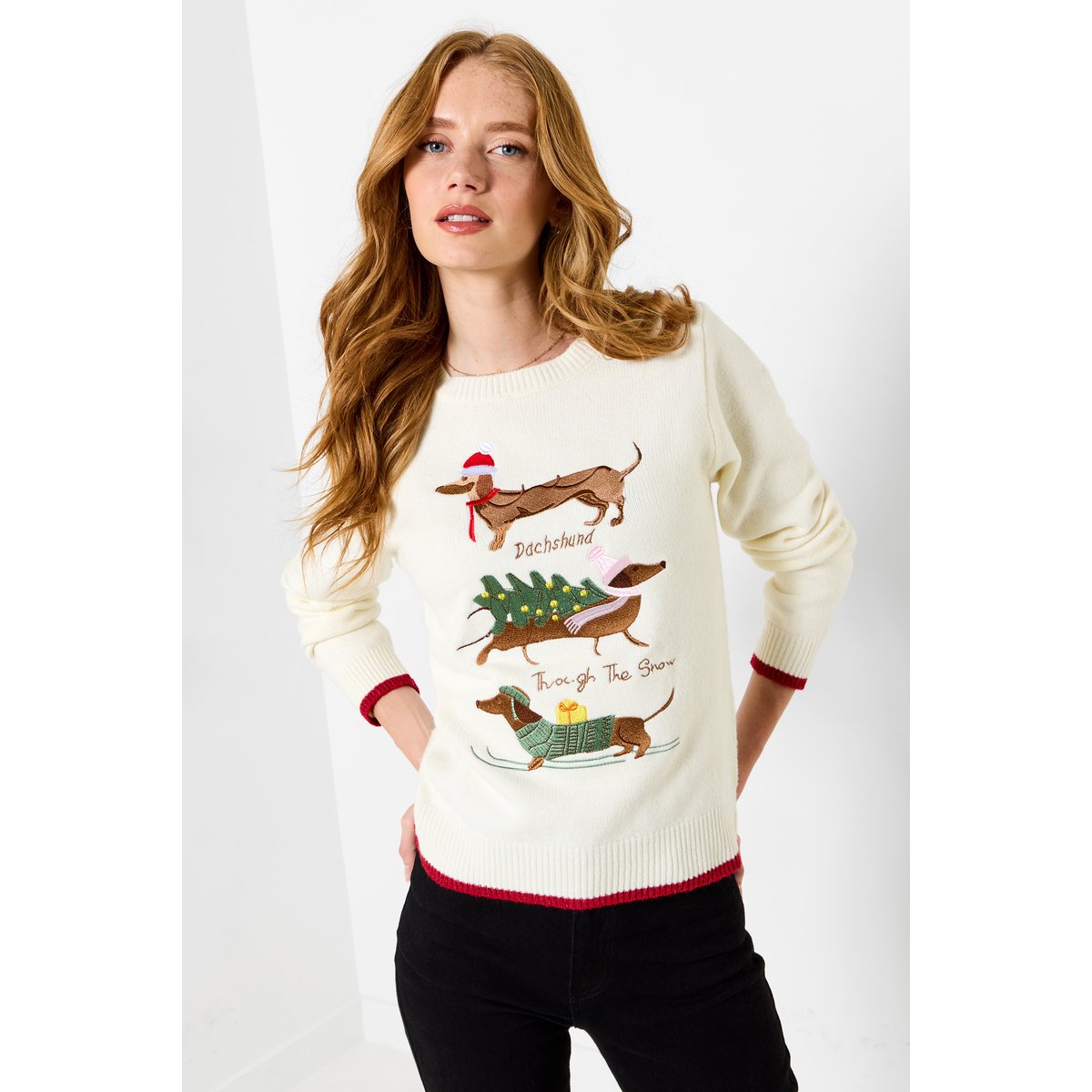 Pull Brodé Teckels Darcie beige, JOE BROWNS