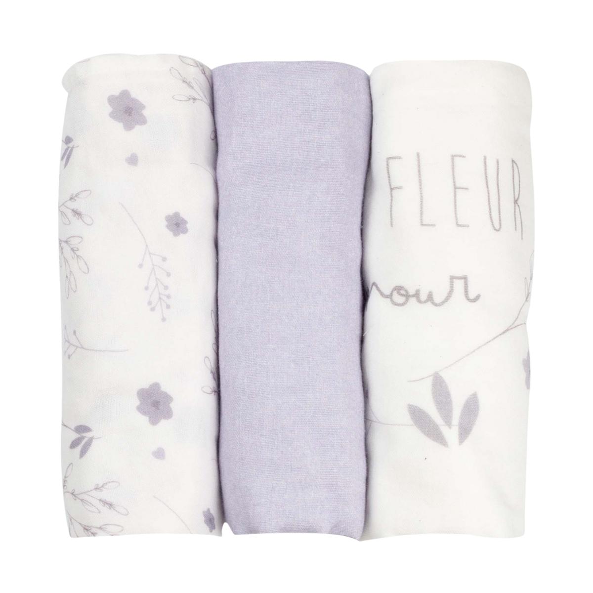 Lot de 3 langes blanc, violet, TROIS KILOS SEPT