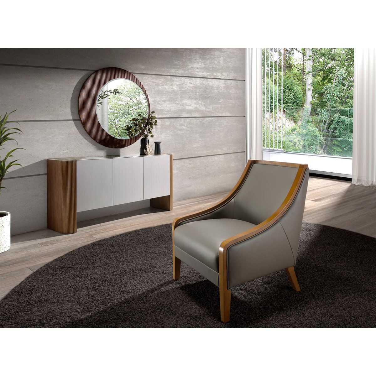 Miroir mural rond noyer noyer, ANGEL CERDA
