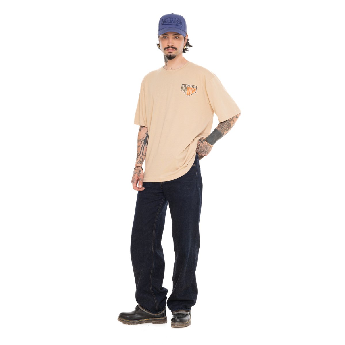 Tee shirt coton ROAD beige/bleu/orange, VON DUTCH