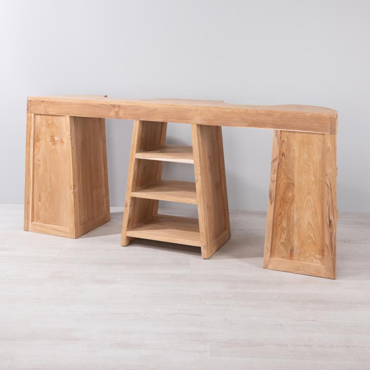 Meuble double + vasques en teck rectangle de 180cm FLORENCE crème, WANDA COLLECTION