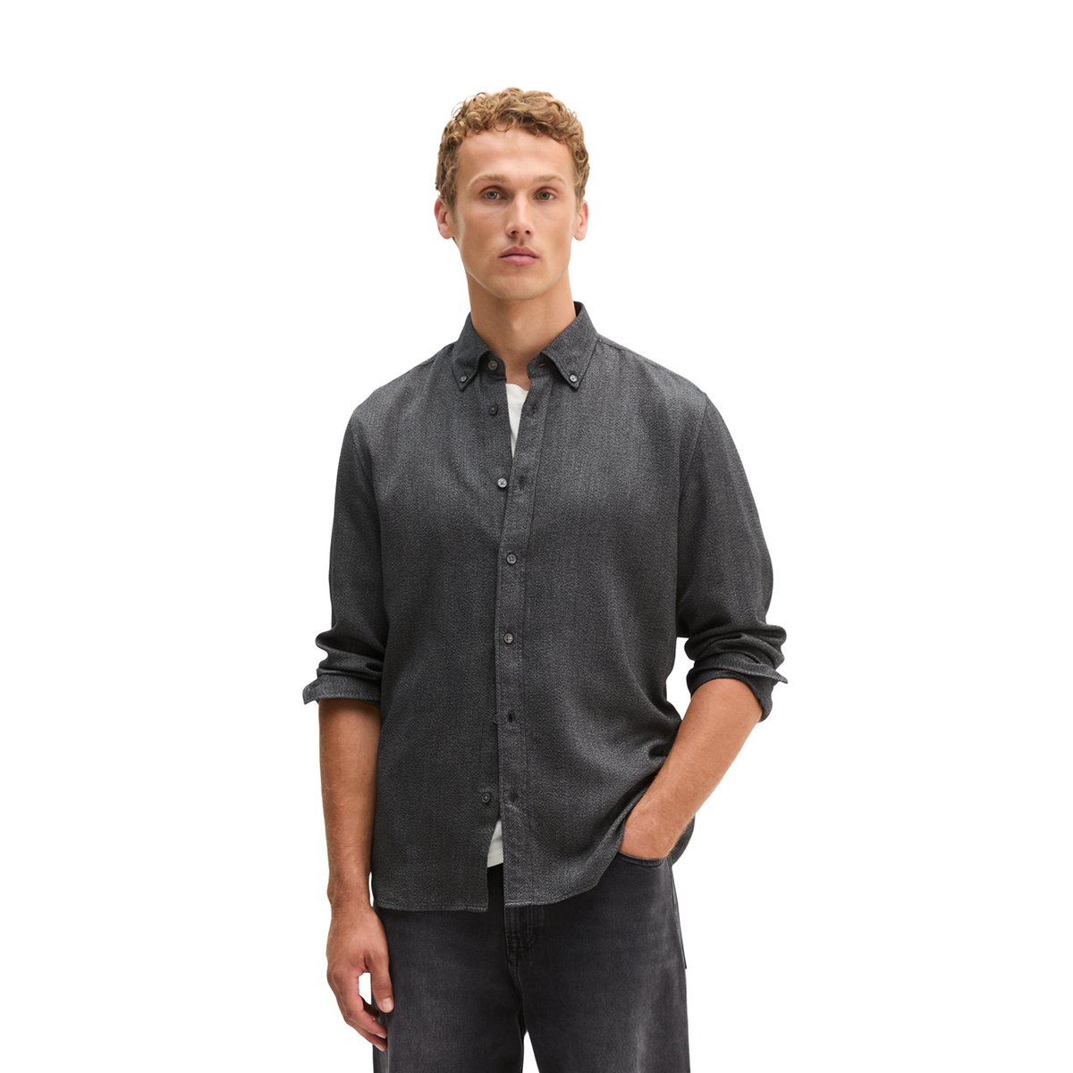 Chemise coupe classique en coton biologique et TENCEL™ Lyocell noir, MARC O'POLO