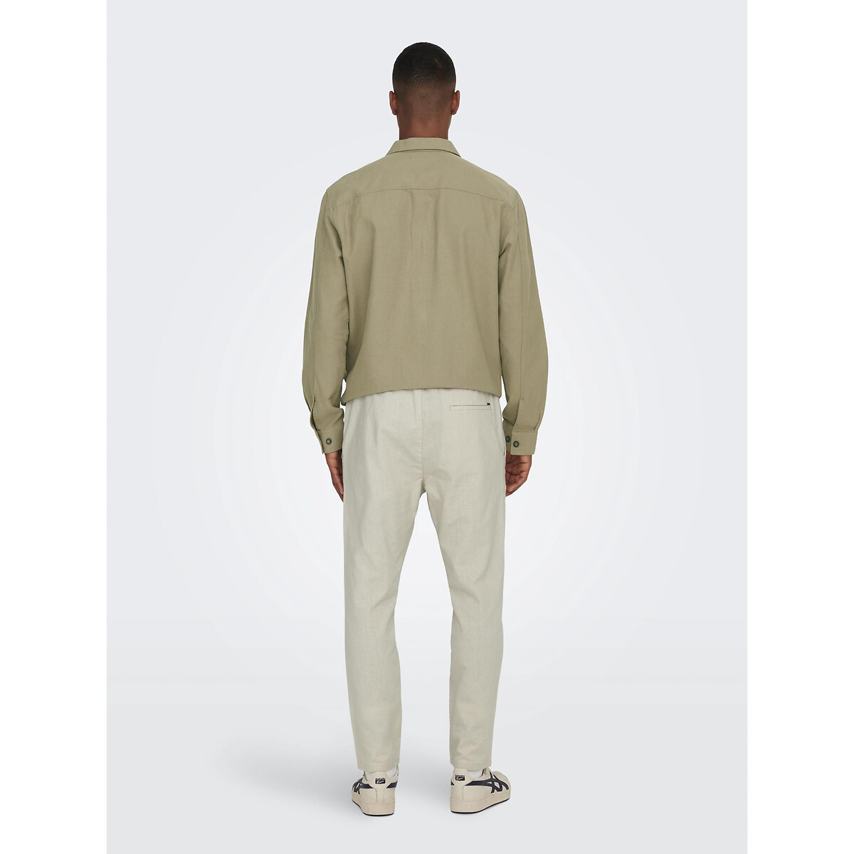 Pantalon à cordon de serrage coton lin beige, ONLY & SONS