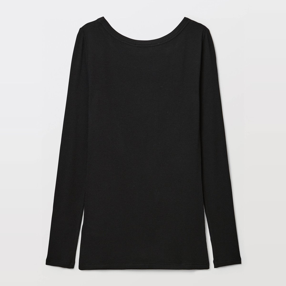 T-shirt manches longues côte fine contenant du cachemire noir, MONOPRIX