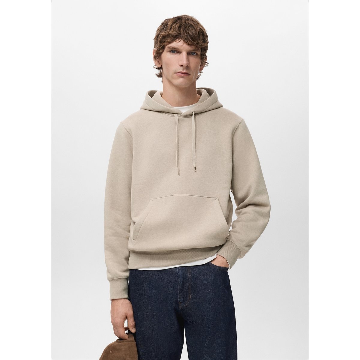 Sweat à capuche intérieur soft-touch sable, MANGO MAN