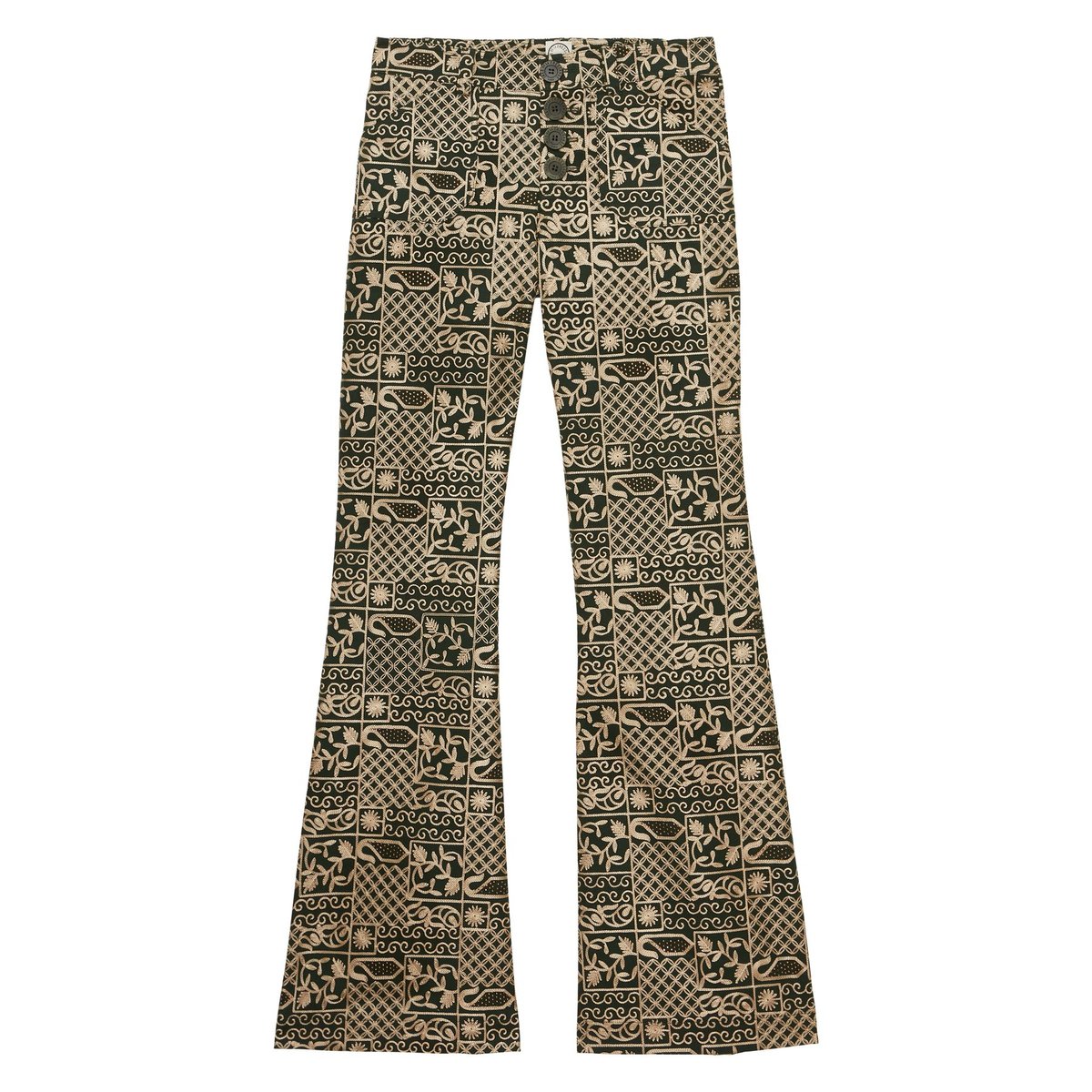 Pantalon Charlotte en coton brodé vert green, INES DE LA FRESSANGE PARIS